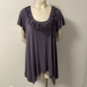 ING Grey Short Sleeve Stretch Top Size 1X